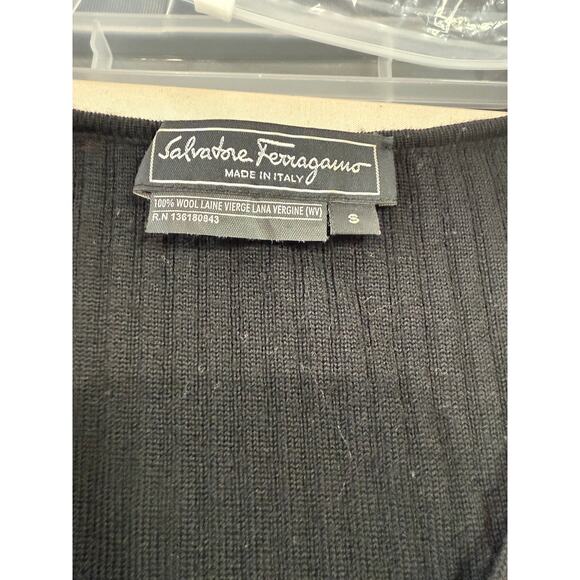Vintage Salvatore Ferragamo Black Wool Sweater*Lightweight*Slanted V Neck - Picture 5 of 6